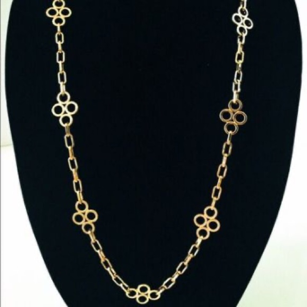 Tory Burch Large Clover Gold Plated Long Necklace